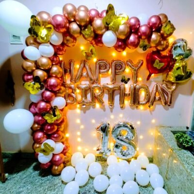 Rose Gold Chrome and White Balloon Decor