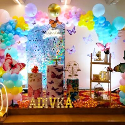 Silver Sequin Pastel Butterfly Theme Decor